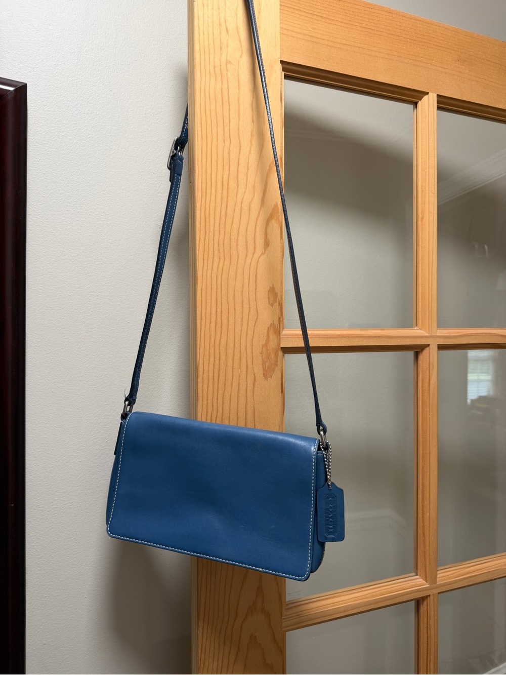 Coach Blue Leather Crossbody with Contrast Stitching
